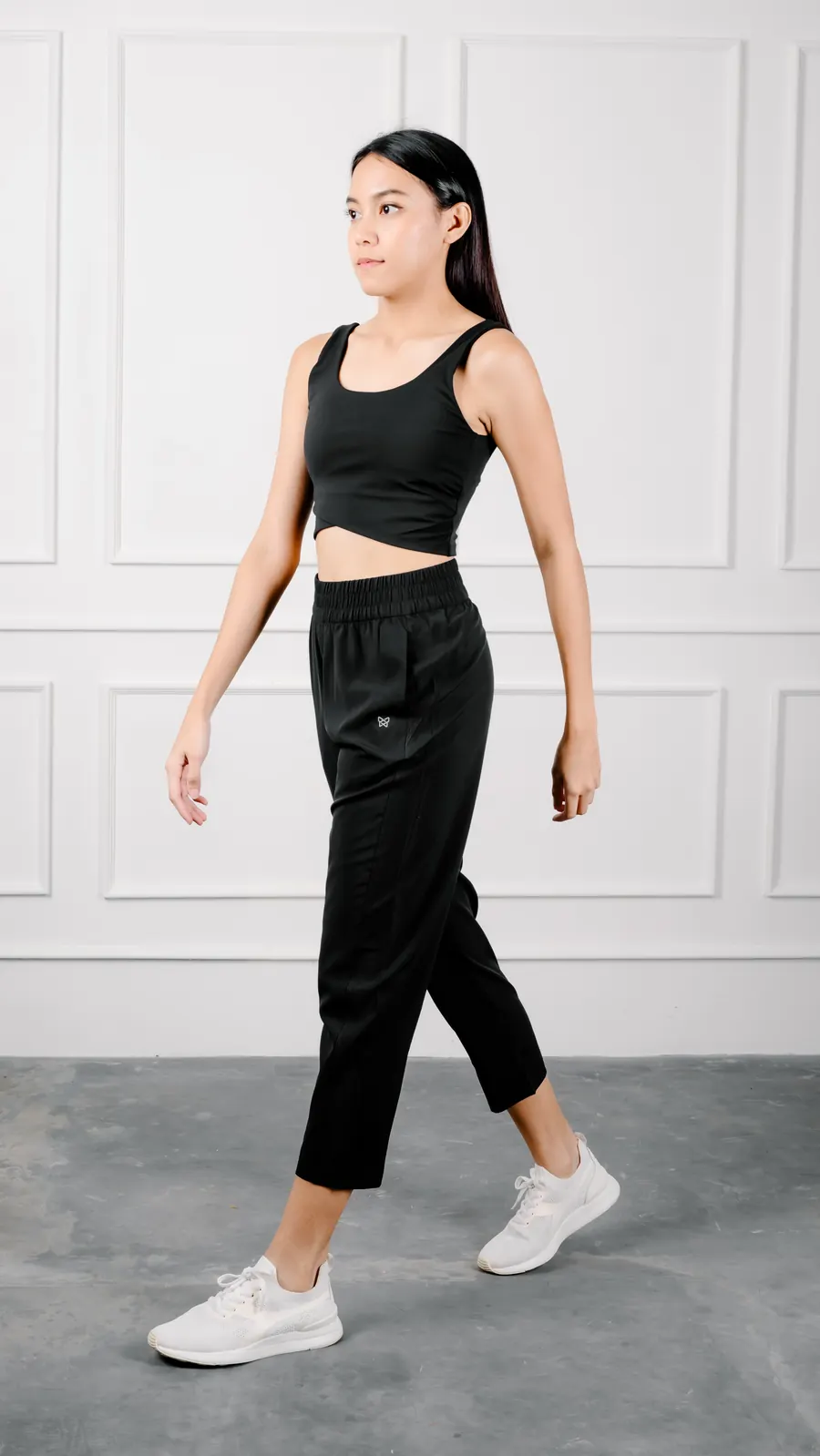 Atalon Recovery Lounge Pants full body black catalogue walking look